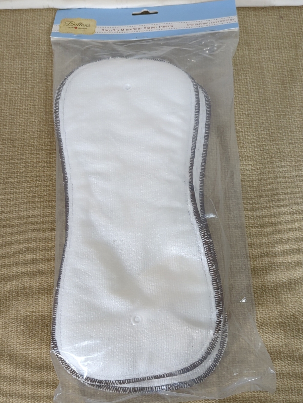Buttons White Microfiber Diaper Liners Staydry Large Night Large 20-35 Pounds